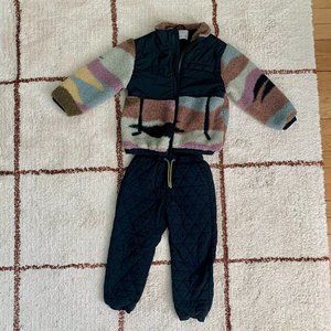 Zara CONTRASTING FLEECE JACKET and QUILTED PANTS - sz 4/5 - 110cm